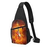 DJNGN Gitarre in Flammen Schultertasche Crossbody Travel Hiking Chest Daypack