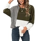 Herbst Und Winter Casual Fashion Damen RundhalsnäHte Kontrastfarbe Langarm T-Shirt Lose Hedging FledermausäRmel Bottoming Shirt Top D