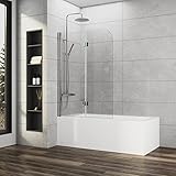 Duschwand für badewanne 100x140cm 2-teilig Faltbar Badewannenaufsatz Duschtrennwand Duschabtrennung mit 6mm Nano Easy Clean G