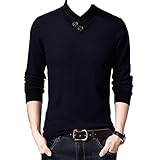 Generisch Herren Wollpullover Lockerer Strickpullover für Junge und mittlere Altersstufen Pullover mit faltendem Ausschnitt für Herren mit dickem Temperament-Bodenhemd FüR Silunma (M,Marine)