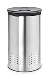 Brabantia - Wäschekorb - Quick-Drop-Öffnung - Perfekt sitzenden Baumwollwäschesack - Korrosionsfrei - Mit Belüftungslöcher - Wäschesammler - Matt Steel - 60 L- 38.0 x 63.5 x 38.0