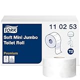 Tork 110253 weiches Mini Jumbo Toilettenpapier in Premium Qualität für das Tork T2 Mini Jumbo Toilettenpapiersystem / Toilettenpapier 2-lagig in Weiß, 12 x 1.214 B