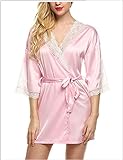 U/N Frauen Home Wear Pyjama-Set, Spitze Blumenbesatz Kimono Robe Lose Halbarm BademantelV-Ausschnitt Dessous Nachthemd Home Dress-L