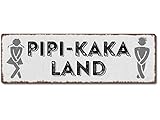 Interluxe Metallschild - PIPI-Kaka-Land - Schild, Türschild, Blechschild für WC, Bad, witziges Toilettenschild für das Gäste-WC oder B