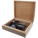kogu Humidor Set Braun Holz, für 25 Zigarren inkl. Acrylpolymer-Befeuchter, Abschneider, Aschenb