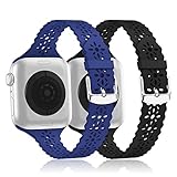 SelfTek 2 Stück Kompatibel mit Apple Watch Band Schwarz & Blau 38mm 40mm 41mm, Spitze Silikonbänder Damen Ersatzarmband Sportarmbänder Kompatibel mit iWatch Series 7 6 5 4 3 2 1 SE
