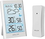 TEKFUN Wetterstation Funk mit Außensensor, Digital Thermometer Hygrometer Innen und Außen Raumthermometer Hydrometer Feuchtigkeit mit Wettervorhersage (Weiß)