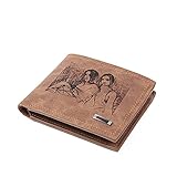 Personalisierte Herren Leder Geldbörse Familienfoto gravierte Namensgeschenk für Vater Sohn Ehemann Freund Brüder zum Geburtstag Weihnachten Erntedankfest (Braun 2)