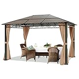 Gartenpavillon 3x4 m wasserdicht ALU Deluxe Pavillon mit 4 Seitenteilen Partyzelt in Taupe lichtdurchlässiges PC D