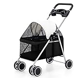 LSJDDW Hundewagen Hundebuggy Pet Hunde Buggy Stroller Hundewagen Klappbar Hunde Autositz Katzen Transportboxen Leichter Kinderwagen 4 Rad Reiseversorgung (Color : Black)