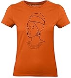 Faires Damen T-Shirt, Oeko-Tex, Fairer Handel, Bio-Baumwolle, Druck, Gesicht, 20012 (Orange, DE:40/L)