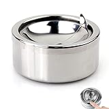 Winddichter Tischaschenbecher für Zigaretten aschenbecher für draussen stehend großer aschenbecher Silber Geeignet für Home Office,Restaurant,Innen und Außen,winddicht mit Abdeckung,1 Stück Silb