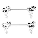 OUFER Body Piercing 2PCS Nipple Bar Rings Barbell 14G 316L Stainless Steel Heart Fuck Me Clear CZ Nipple Rings Piercing Jewellery