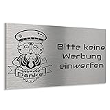 Briefkastenschild Bitte keine Werbung einwerfen aus V2a Edelstahl mit Motiv Eule. Verschiedene Größ