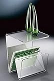 HOWE-Deko Hochwertiger Acryl-Glas Zeitungsständer, Beistelltisch mit Zeitschriftenständer, Zeitungstasche, klar, 35 x 35 cm, H 41,5 cm, Acryl-Glas-Stärke 10