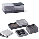 NAV Scandinavia Stack - Set mit 4 Schmuckkästchen und 2 Deckel - Stapelbare Aufbewahrungsboxen für Ringe, Ohrringe, Armbänder, Halsketten und Zubehör, Gesamtgröße 24x12x9cm (Grau)