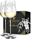 Elerise Bordeaux Kristallglas Weißweingläser 2er Set edle Gravur 480 ml Weingläser Set hochwertig