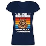 Sprüche Statement mit Spruch - Ich Hasse Morgen-Menschen - Bär - weiß - L - Dunkelblau - Ich Hasse Morgen-Menschen - XO1525 - Damen T-Shirt mit V