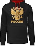 Shirtracer Länder Fahnen und Flaggen - Russland Wappen hell - S - Schwarz/Rot - Russland Pullover - JH003 - Hoodie zweifarbig und Kapuzenpullover für Herren und D