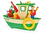 Simba 109251074 - Feuerwehrmann Sam Charlies Fischerboot, mit Charlie Figur, beweglicher Kran und mechanische Seilwinde, schwimmt auf dem Wasser, 19cm, für Kinder ab 3 J