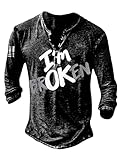 T-Shirt Herren Slim Fit Bedrucken Langarmshirt Herren Schick Knöpfe V Ausschnitt Täglich Shirt Herren Frühling Herbst Komfortabel Lassig Shirt Herren CT04-8 XL