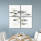 4 Teilige Leinwandbilder Gegangene Fischerlandschaft Kunstdrucke 4 Teilig Wandkunst 4 Stück Leinwand Bilder,Wohnzimmer Schlafzimmer Wand Dekoration,Mit Rahmen Xxl Bilder30X30C