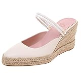 Slipper-Pumps mit Keilabsätzen für Damen/Dorical Frauen Sandalen Keilabsatz Slingback Knöchel Schnalle Sommer Geschlossener Zeh Mary Jane Halbschuhe Freizeitschuhe Ausverkauf(Z2-Beige,36 EU)