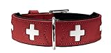 HUNTER SWISS Hundehalsband, Leder, hochwertig, schweizer Kreuz, 65 (L), rot/schw