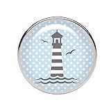 Schiebeperle rund, blau weiß gepunktet, mit Leuchtturm Symbol - Modeschmuck Individuell Perle Damenschmuck Armband Glascabochon Geschenkidee versilberte Fassung