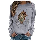 WWricotta Pullover Damen Ohne Kapuze - Sweatjacke Damen Baumwollpulli Crewneck Sweatshirt Damen Locker GüNstige Sweatshirts Herbstjacke Damen Rundhals Elegant Fitness Top