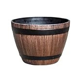 Ahagut Pflanzentopf in Weinfass-Design, Holzfass Kunststoff Bottich Blumenkasten Trog Zuber Gartenteich Mini Teich Fass Nachbildung