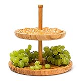 Relaxdays Etagere Bambus H: 25 cm D: 25 cm 2-stöckige Obstetagere aus Holz mit 2 runden Schalen zur Ablage von Gebäck, Kekse, Party-Snacks, Nüsse, Süßigkeiten als Obstteller und Servierplatte,