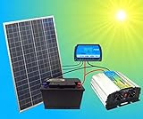 100W Komplette 220V Solaranlage Poly TÜV Akku 100W Solarmodul 1000W Spannungswandler Gartenhaus NEU Solar Garten Set Camping Wohnmobil Inselsy