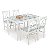 Meerveil Esstisch mit 4 Stühlen, Essgruppe Esszimmergarnitur Massiv Holztisch Klassischer Stil für Esszimmer küche, 108 x 65 x 73 cm (Grau)