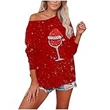 Weihnachten Pullover Damen Dasongff Sweatshirt Schulterfrei Oberteile Blusen Langarmshirt Sexy Lässig Top Pulli Tshirt Oberteil Damenpullover Longshirt Freizeit Damenoberteile Weihnachtsp