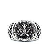 Schädelring für Männer, Vintage Pirate Crossed Swords Schädelkopfring, Punkrockschädel-Totemring, Gothic Pirate Skull Amulet Ring, Halloween Ring Biker, Wikingerschädelschmuck(Silver, 18.9)