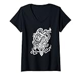 Damen Chinesischer Drache Tattoo Design Vintage Asian Mythical Legends T-Shirt mit V