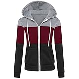 MEITING Damen Hoodie Sweatshirt,Langarm Casual Star Leopard Print Kapuzenpullover,Herbst Winter Reißverschluss Pullover Kontrastfarbene Nähte Hooded Sports Warm Asymmetric Coat Kordelzug Und T