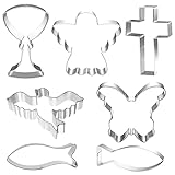 BOZILY Ausstecher Ausstechformen, 7 Stück Taufe Deko Ausstechform Kommunion Keksausstecher Edelstahl Plätzchenformen mit Kreuz Kelch Engel Fisch Taube Schmetterling Formen für Kommunion S