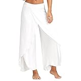 Allence Damen Sommer 9/10 Läng Chiffon Weich Stretch Weites Bein Palazzo Hose Elatische Hohe Taille Breite Beinhosen Loose Hoserock Haremshose Yog