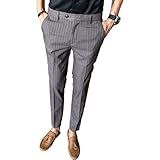 Yikesnt Herren Business Anzughose Frühling und Herbst Einfacher Stil Mode Allgleiches Gestreifte Gerade Hose Mit Taschen 33