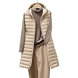 Beudylihy Daunenweste Damen Lang Ultraleicht Wintermantel Vest mit Kapuze Weste Mantel Ärmellose Warmer Daunenmantel mit Taschen Steppweste Daunenjacke Steppjacke O