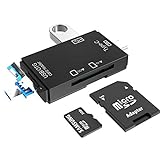 6-in-1 USB 3.0 Multi-Kartenleser OTG Adapter für TF, SD, Micro SD, SDXC, SDHC, MMC, RS-MMC, Micro SDXC, Micro SDHC, UHS-I mit USB, Typ-C und Micro-USB-Ports (schwarz)