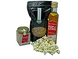 Hopser Food Fun Partyset 500g Premium Puffmais,250ml Popcornöl mit Butteraroma und 150g Popcorn Vanille Zucker Popcornset für Pop