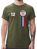 Fussball WM 2022 Fanartikel - 12. Mann Kroatien Emblem - M - Army Grün - Kroatien t-Shirt Herren - L190 - Tshirt Herren und Männer T-S