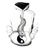 QZNASA Kapuzenpullover,3D Print,Herren,Tai Chi Fish,Sweatshirts,Neuheit,Pullover,Lange Ärmel,Individualität,Oberteil,Unisex,Kapuzenpullis,M,Weiß