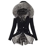 Beval Winterjacken für Damen mit Fell Schwarz Lang Hurz Große Größen Günstig Wintermantal Damenmantel Parka Plüschjacke Fleecejack Damenjacke Plüschmantel Kapuzenjacke Winterparka D