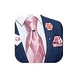 DiBanGu Seiden-Krawatte, gewebtes Taschentuch, Herren-Krawatte und Anstecknadel, Paisleymuster, einfarbiges Blumenmuster, pinkes Karomuster, Einheitsgröß