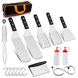 Herogo 12-teilig Grillspachtel Set, Edelstahl Grillbesteck mit Tragetasche, Grillschaber Flachspachtel Pfannkuchen Flipper Burger Pfannenwender, Metall Grillwender für Teppanyaki Grillen Camping