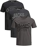 JACK & JONES Herren T Shirt 3er Pack Print Mix Rundhals Tee Regular Slim Fit O Neck Ausschnitt (Regular Fit Mix 1, XXL)